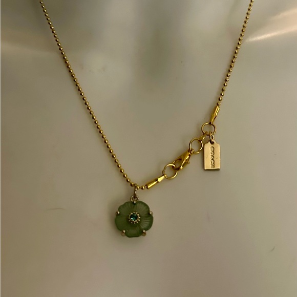 Coach Teal Resin Tea Rose Pendant 18k/.925 Necklace - Picture 4 of 8